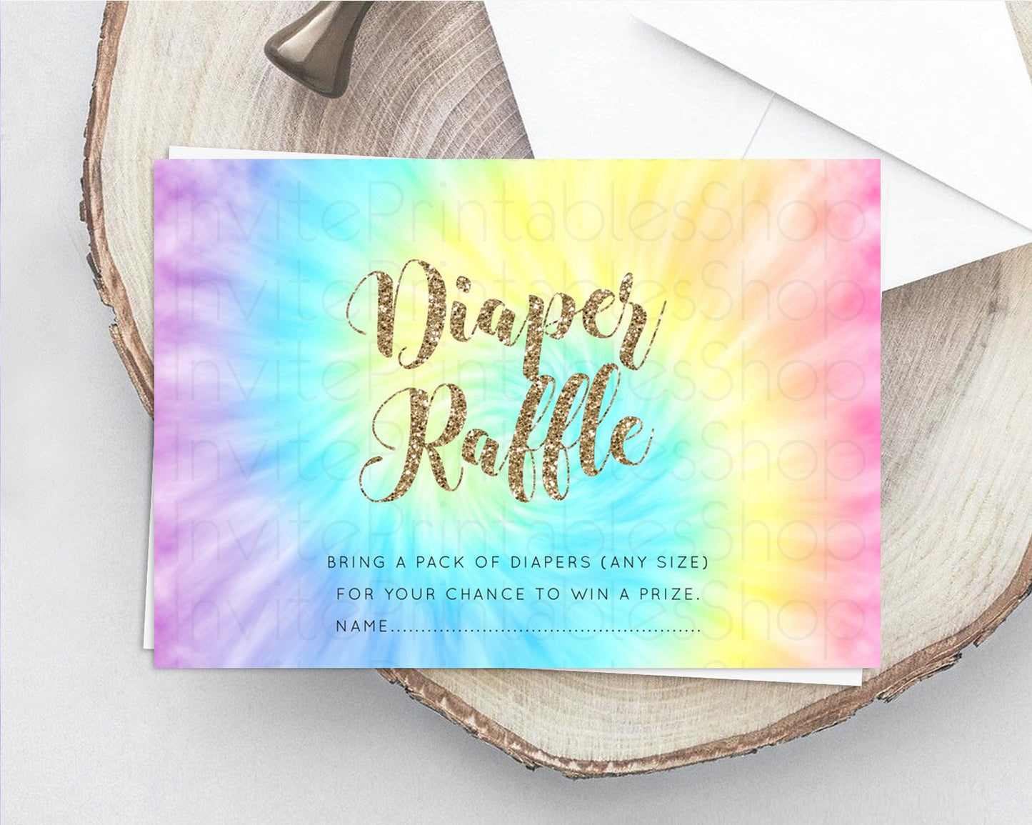 Tie Dye Diaper Raffle Card Rainbow Tie Dye Diaper Raffle Insert Pastel Rainbow Watercolor Diaper Ticket Tie Dye Colors Raffle Game D10580