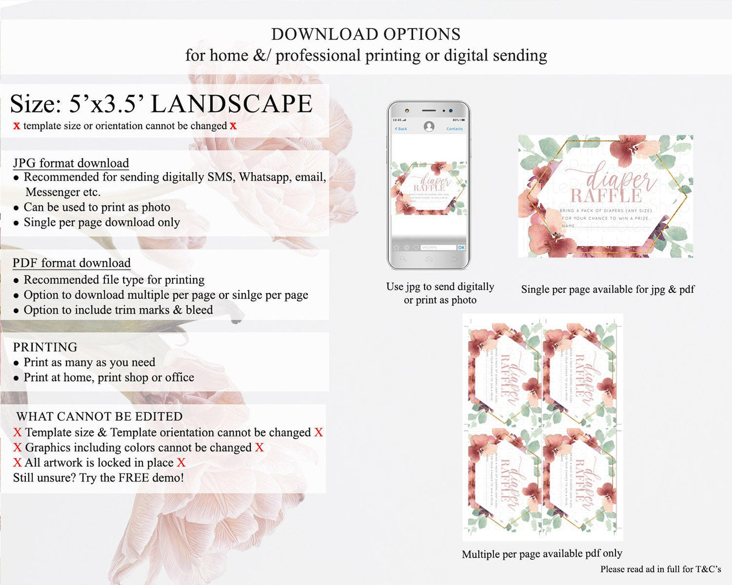 Secret Garden Diaper Raffle Card Boho Wildflower Diaper Raffle Insert Pastel Flower Garden Baby Shower Card Flower Raffle Game D10964