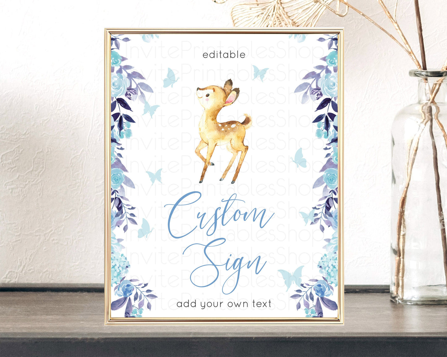 Fawn Deer Sign Pastel Floral Deer Table Sign Decor  Enchanted Forest Butterfly Party 1st Birthday Baptism Baby Shower Bridal Shower D10917