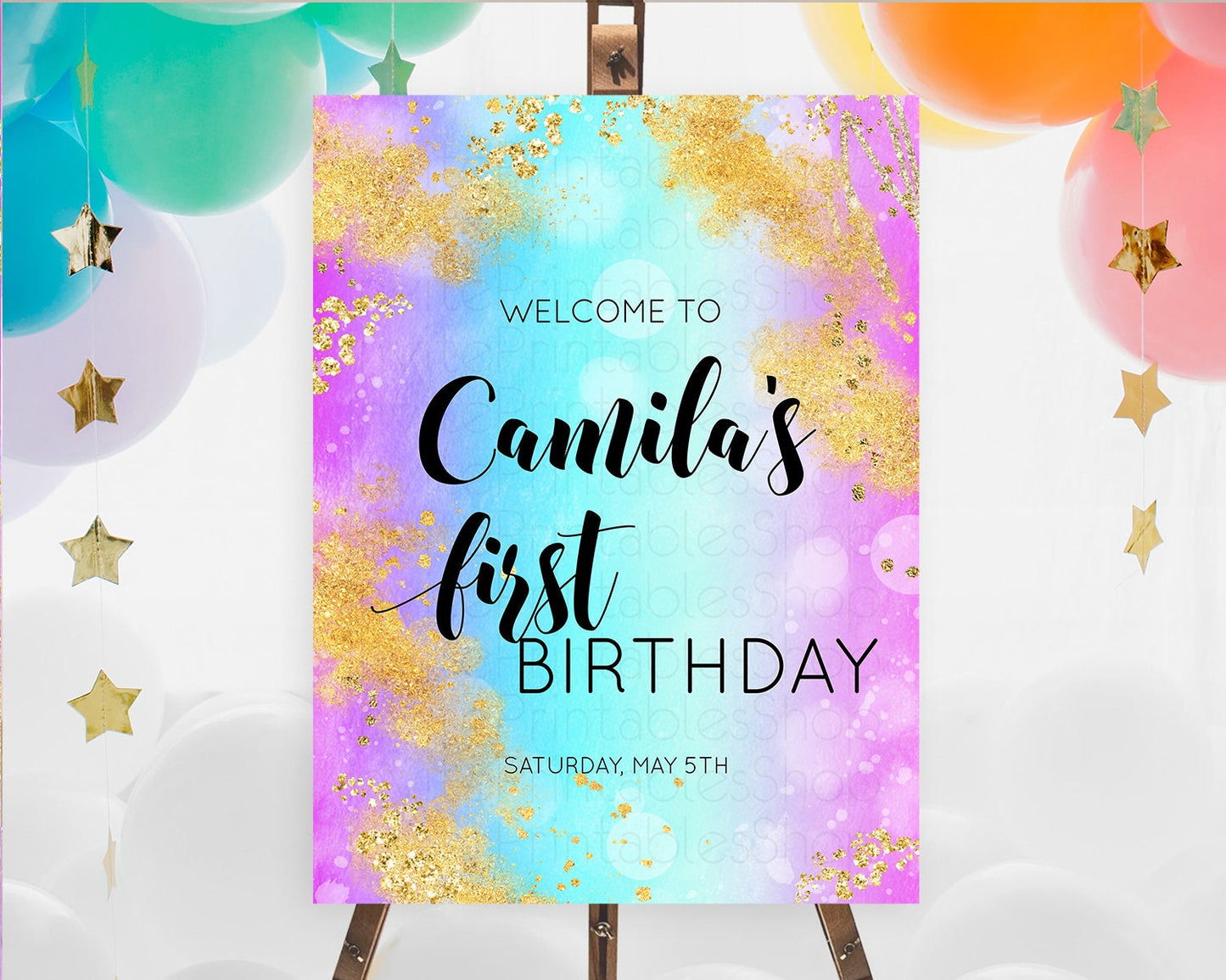 Pastel Welcome Sign Pastel Rainbow Welcome Sign Colorful Rainbow Confetti Watercolor Glitter Pastel First Birthday Welcome Sign D10564