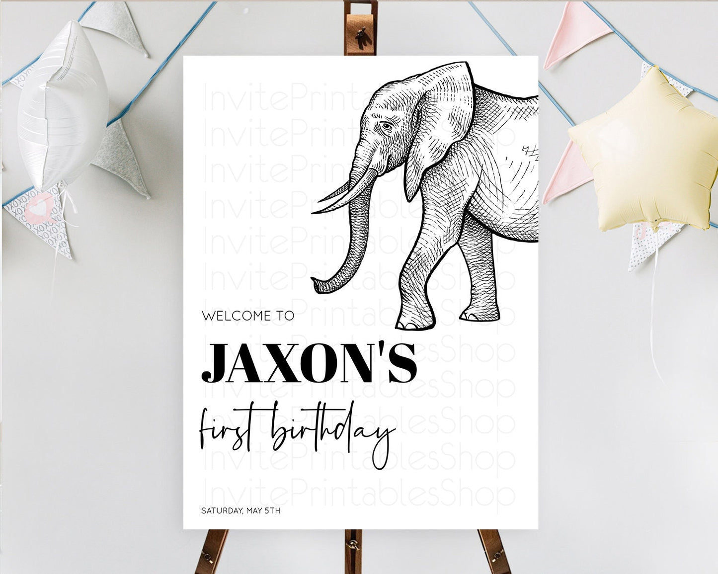 Elephant Welcome Sign Elephant Welcome Board Elephant Party Welcome Poster Safari Party Decor Elephant First Birthday Welcome Sign D10248