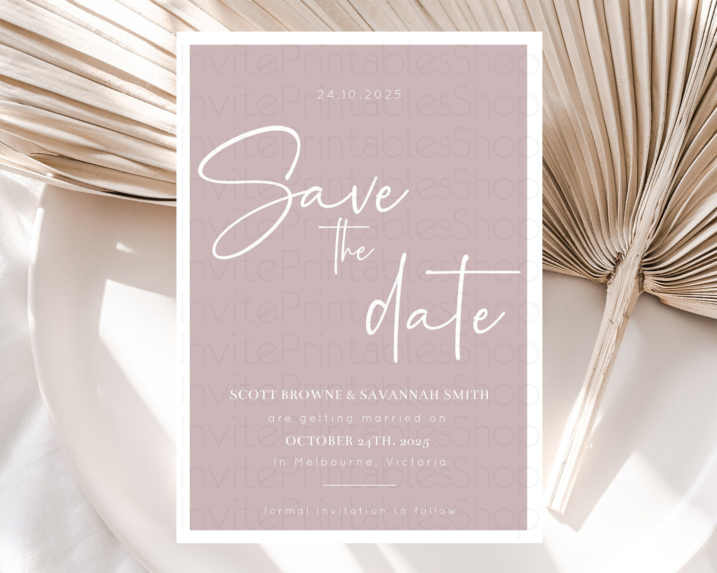 Minimalist Pink Save The Date Template Simple Modern Pink Party Theme For 1st Birthday Baptism Baby Shower Wedding Bridal Shower D10936