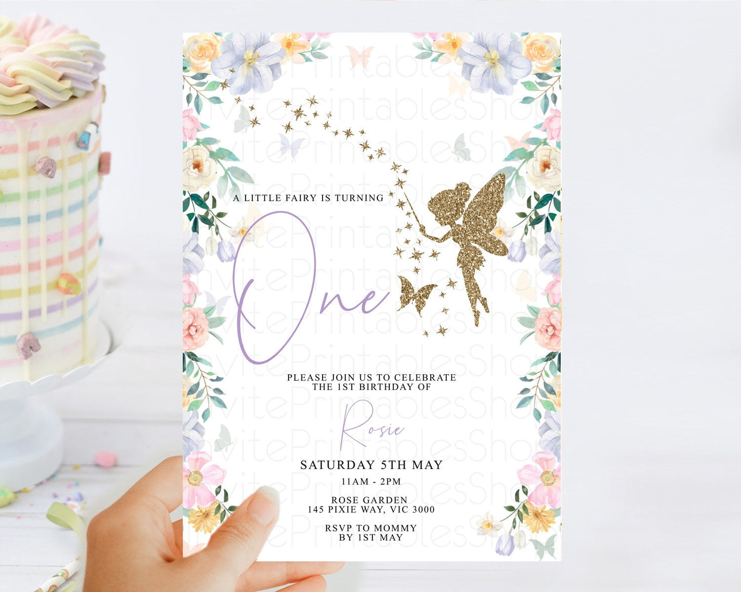 Fairy Birthday Invitation Fairy Invites Fairy Tea Party Fairy Garden Birthday Secret Garden Enchanted Garden Pastel Floral Butterfly D10474