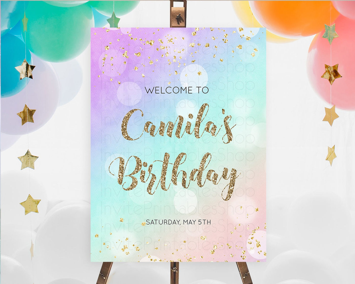 Pastel Welcome Sign Pastel Rainbow Welcome Sign Colorful Rainbow Confetti Watercolor Glitter Pastel First Birthday Welcome Sign D10621