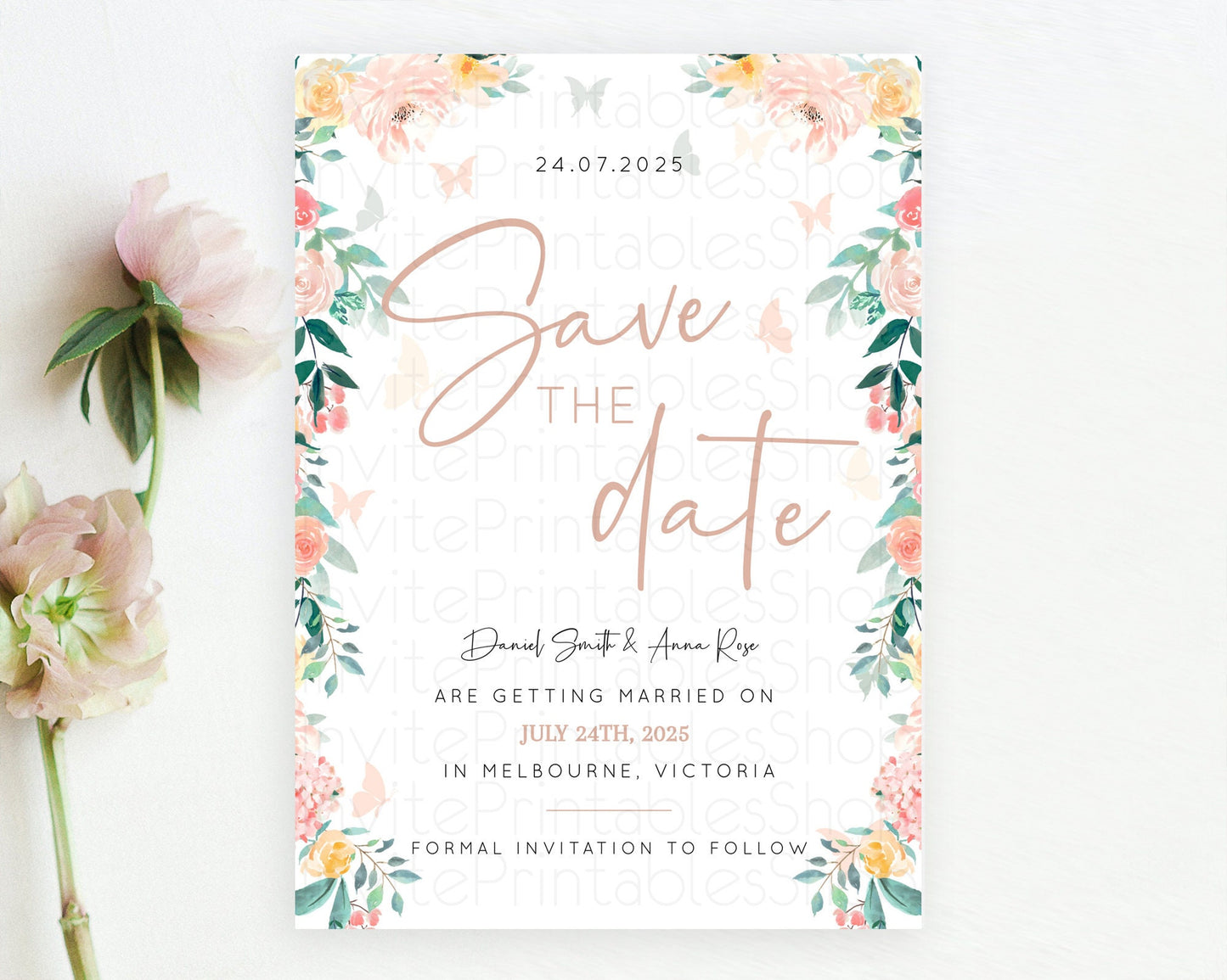 Wildflower Save The Date Template Secret Garden Save The Date Pastel Floral Garden Party Boho Flowers Birthday Baby Shower Wedding D10706