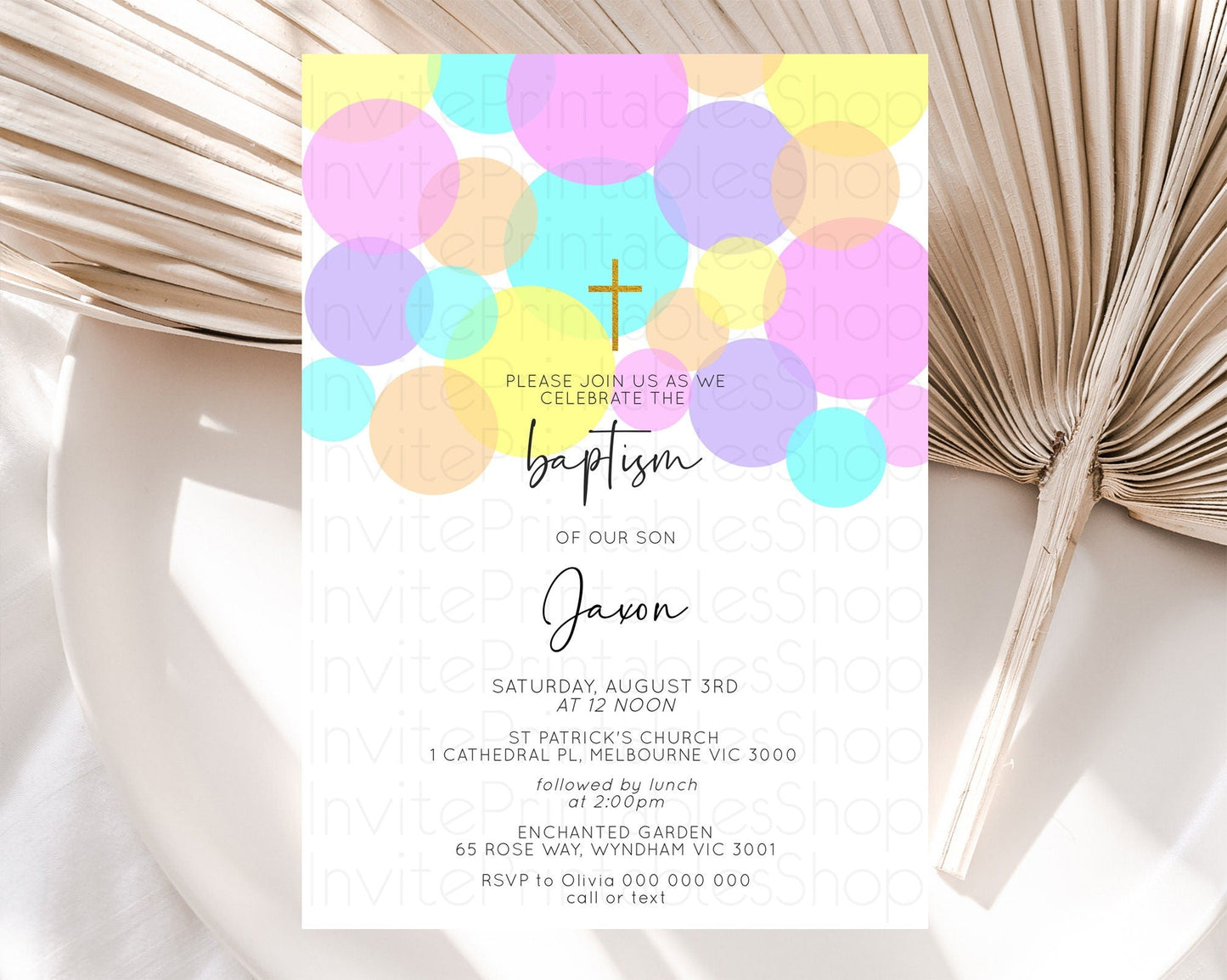 Pastel Baptism Invitation Pastel Confetti Baptism 1st Birthday Invitation Colorful Rainbow Confetti Bubbles Christening Invitation D10406