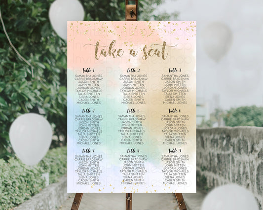 Editable Rainbow Seating Chart Pastel Seating Chart Colorful Pastel Watercol