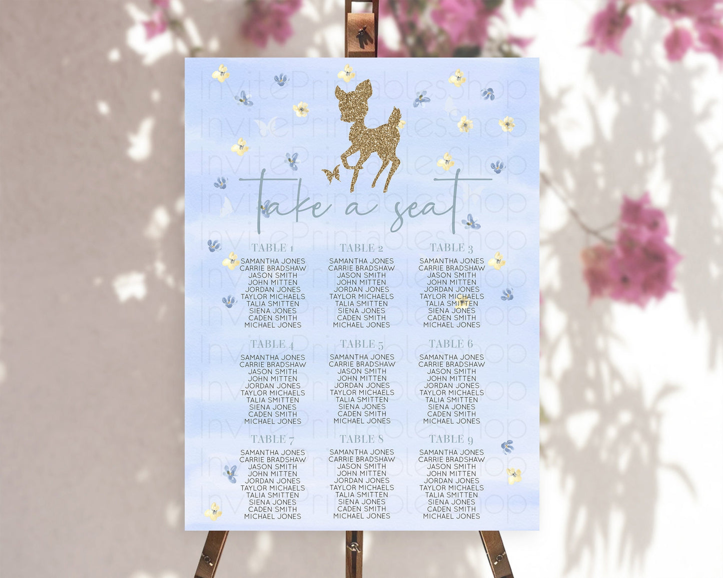 Fawn Seating Chart Deer Seating Chart Enchanted Forest Party Butterfly Pastel Flowers Whimsical Seating Chart Woodland Seating Sign D10863