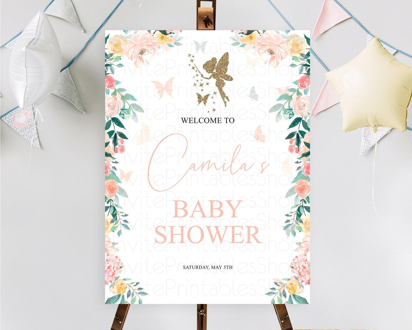 Fairy Baby Shower Welcome Sign Fairy Welcome Board Enchanted Garden Pastel Floral Butterfly Decor Secret Garden Fairy Welcome Sign D10789