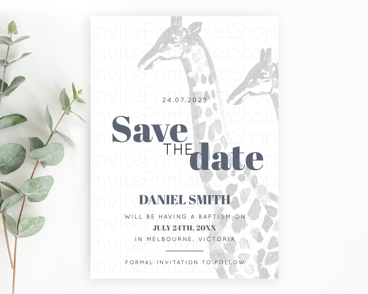 Giraffe Save The Date Template Giraffe Party Save The Date Safari Adventure Giraffe Minimal Theme 1st Birthday Baptism Baby Shower D10306