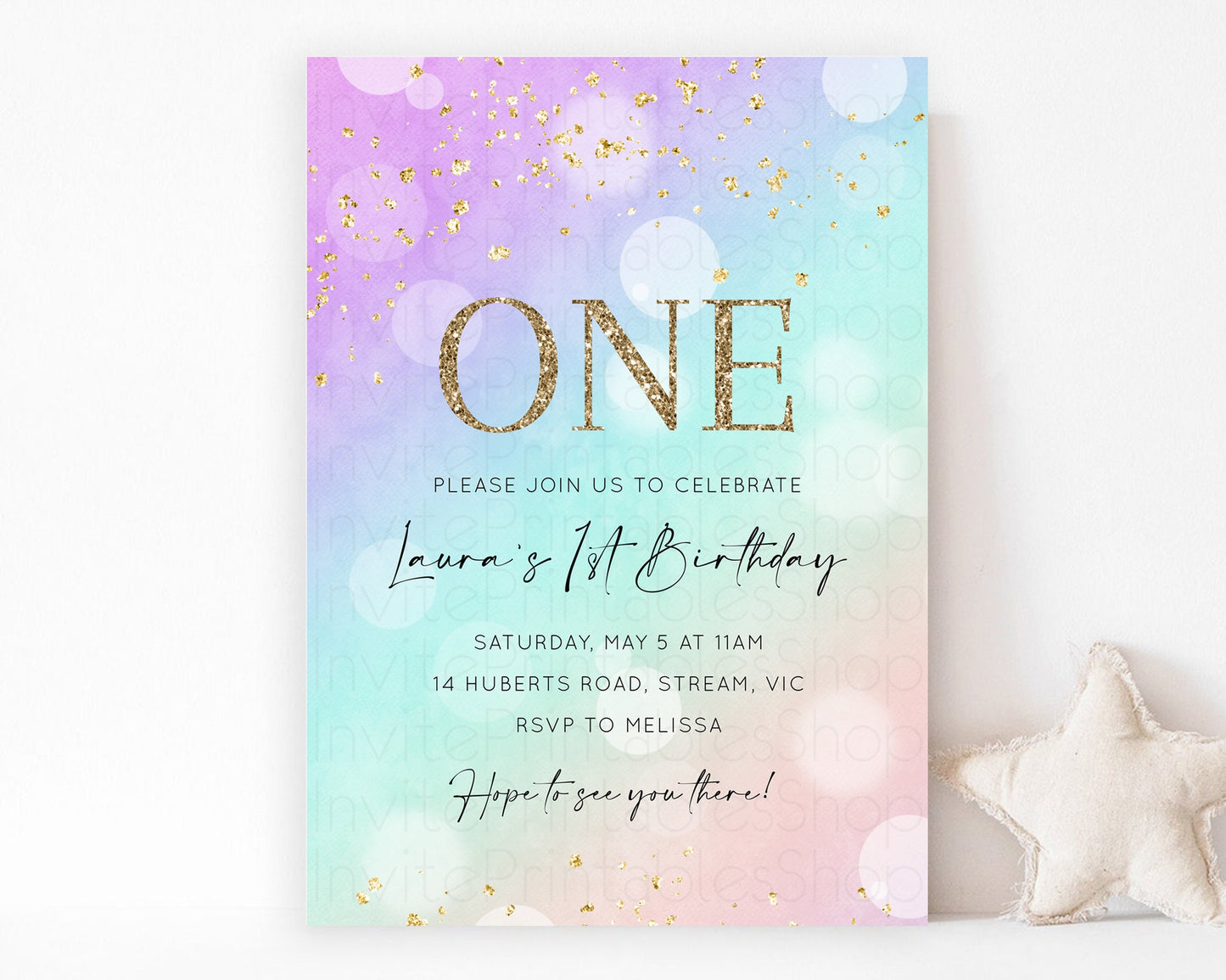 Rainbow Birthday Invitation Pastel Birthday Invite Ombre Watercolor Invite Enchanted Theme Colorful Splash Glitter Sprinkles 1st 2nd 3rd