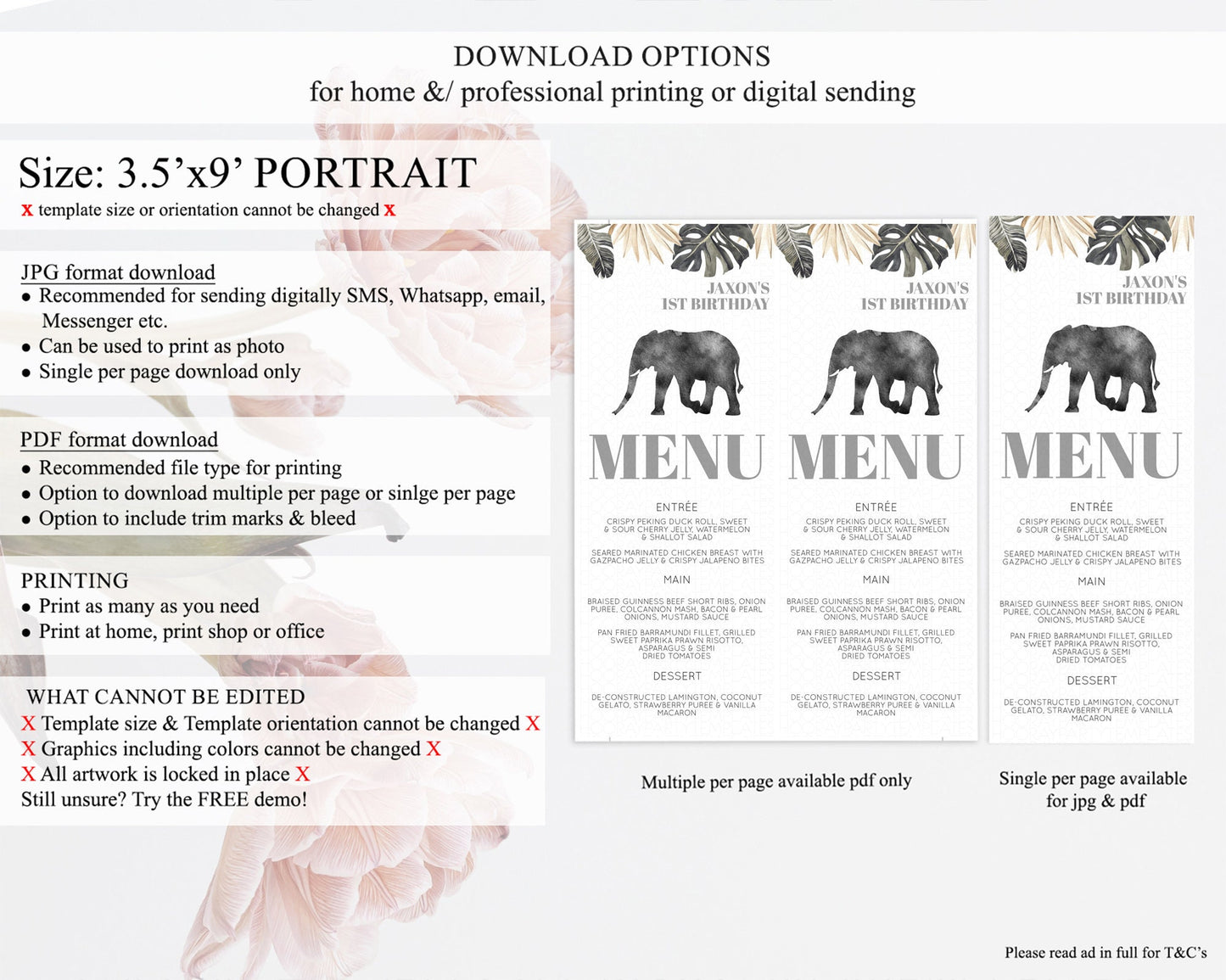 Elephant Menu Elephant Menu Template Elephant Safari Zoo Table Decor Elephant Dinner Dessert Menu Elephant Party Food Menu D10803