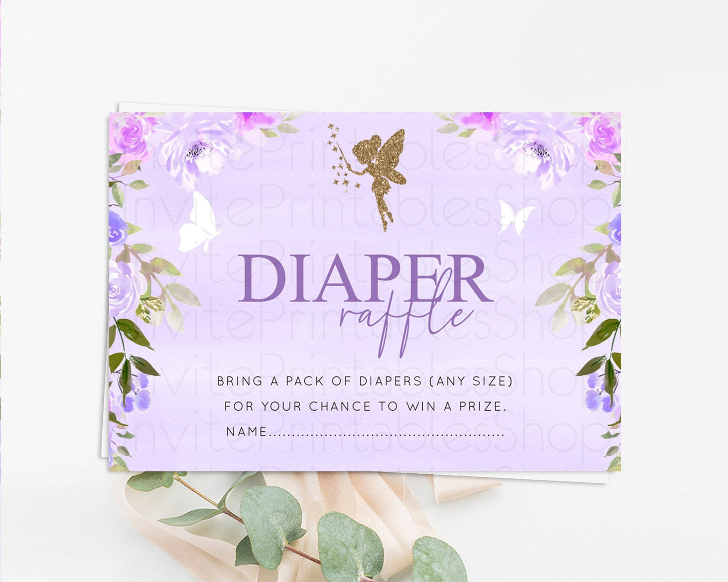 Fairy Diaper Raffle Card Fairy Diaper Insert Enchanted Garden Fairy Diaper Ticket Pastel Floral Butterfly Secret Garden Raffle Game D10910