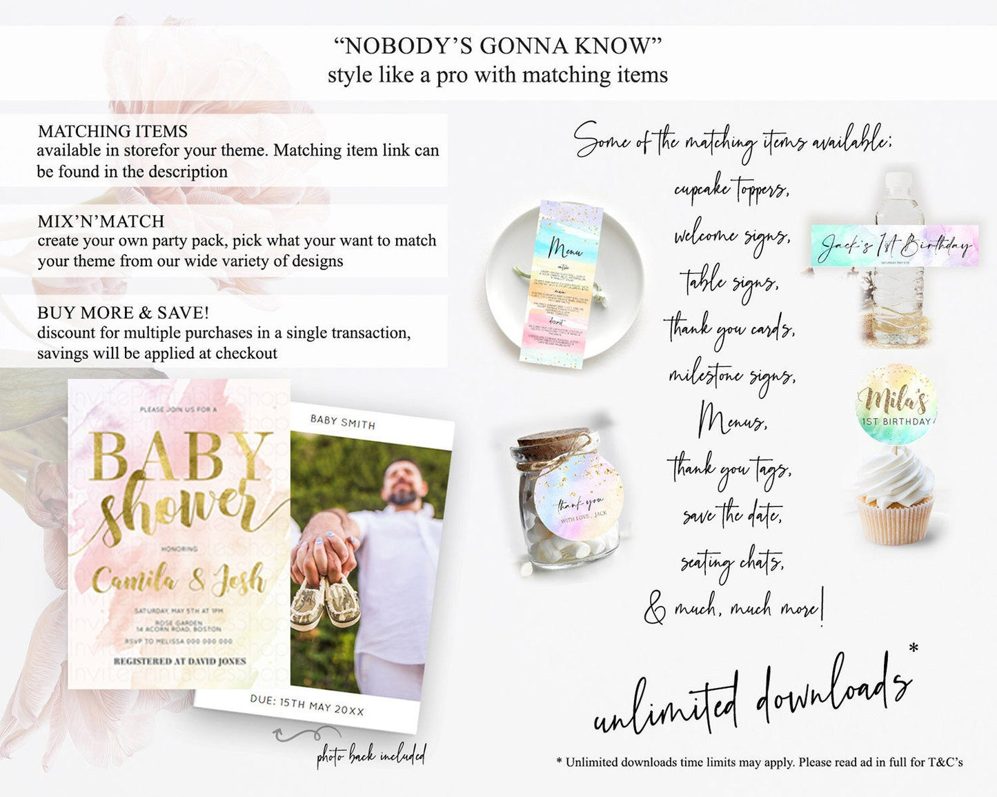 Pink Baby Shower Invitation Pink Watercolor Baby Shower Invitation Pastel Pink Watercolor Invitation Pink Splash Gold Invitation D11025