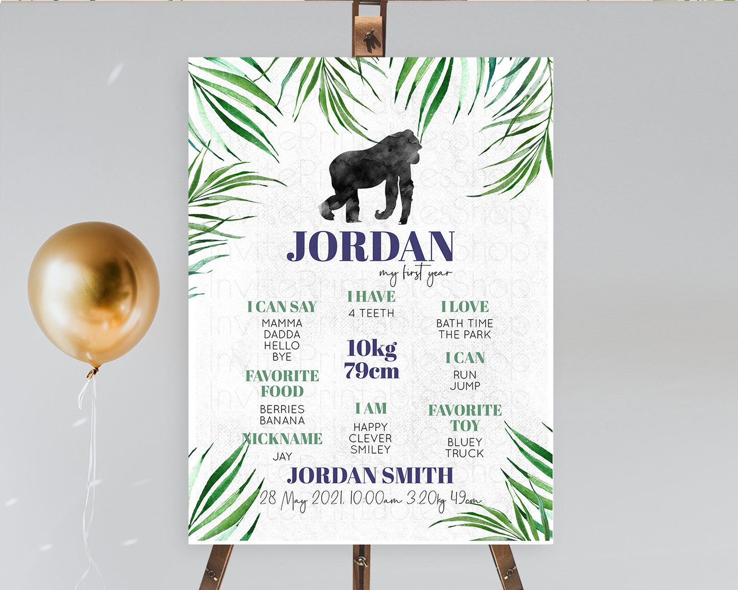 Gorilla First Birthday Milestone Board Gorilla Milestone Poster Gorilla Decor Safari Adventure Gorilla First Birthday Welcome Sign D10840