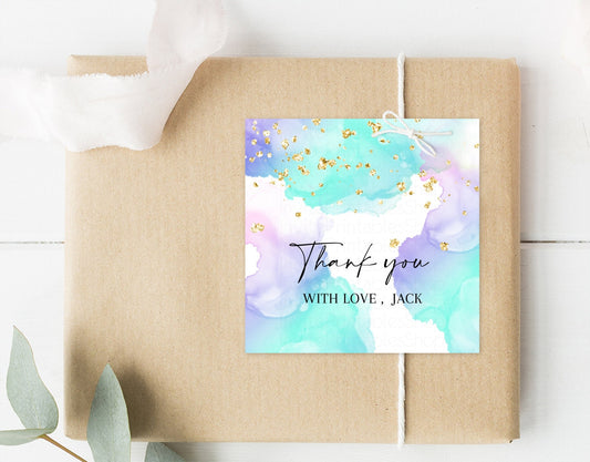 Blue Watercolor Gift Tag Blue Gold Favor Tags Pastel Ombre Gift Tag Colorful Splash Thank You Tags Glitter Sprinkle Bonbonniere Tags 191