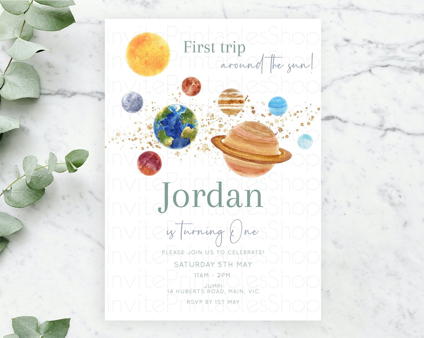 Space Birthday Invitation Space 1st Birthday Invites First Trip Around the Sun Invite Sky Stars Planets Milkyway Solar System Invite D10598