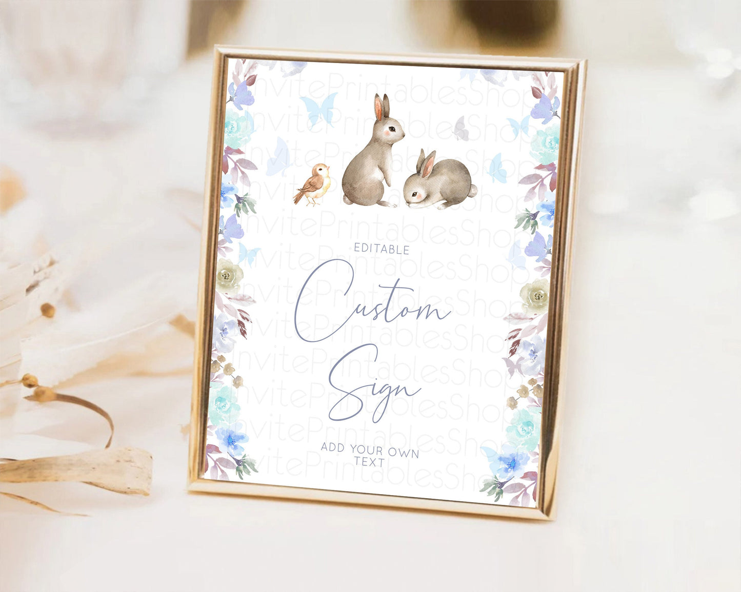 Floral Bunny Sign Pastel Flowers Table Sign Decor Forest Bunny Secret Garden Some Bunny Party 1st Birthday Baby Shower Baptism D10927