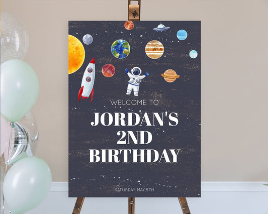 Space Birthday Welcome Sign Space Welcome Board First Trip Around the Sun Welcome Poster Planets Solar System ONE year Birthday Sign D10144