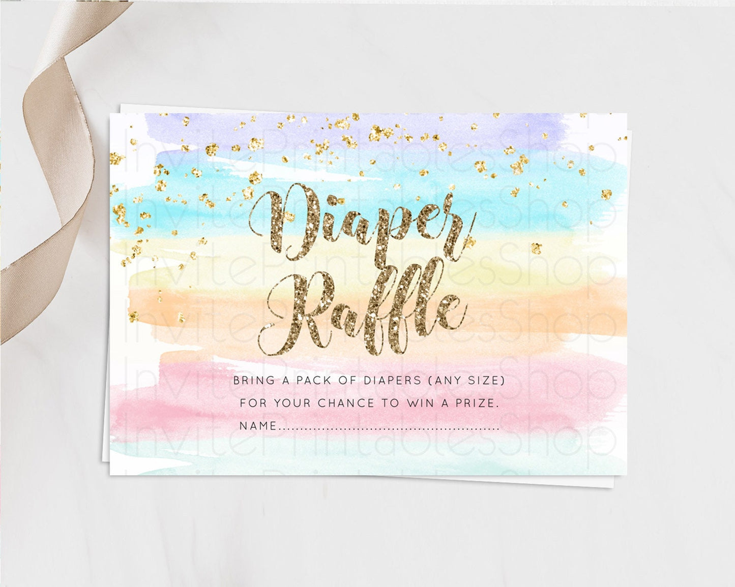 Pastel Diaper Raffle Card Pastel Rainbow Diaper Raffle Insert Colorful Ombre Watercolor Diaper Ticket Confetti Glitter Raffle Game D10508