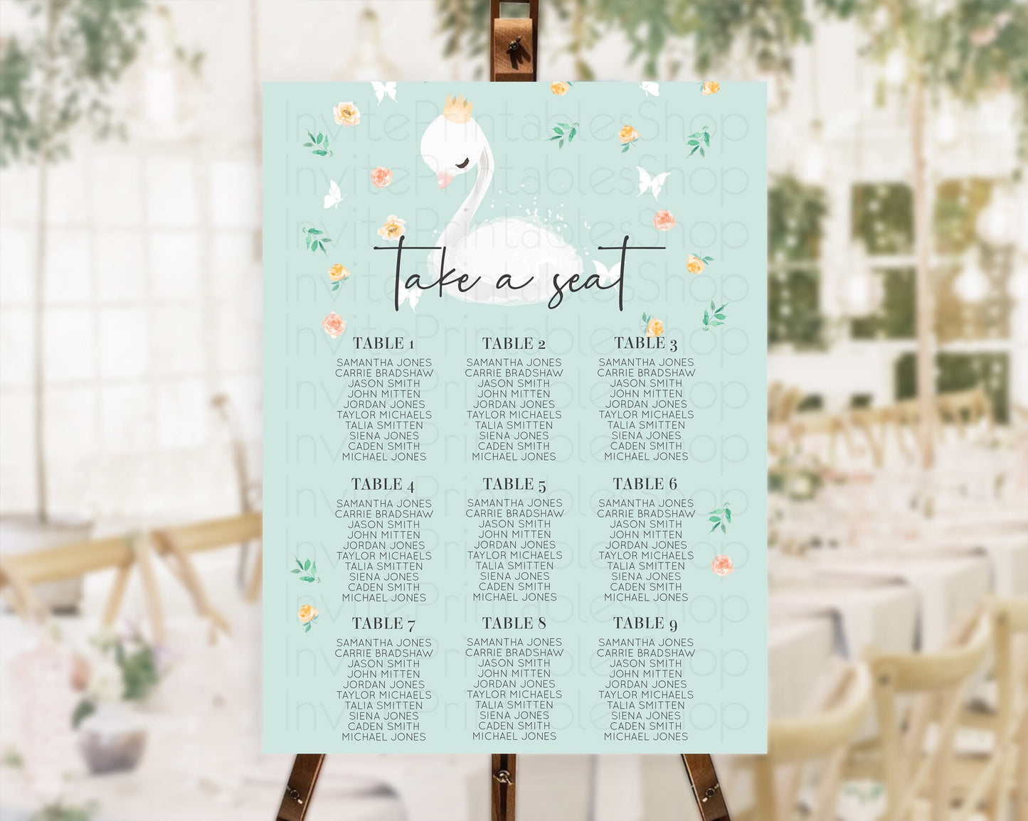 Swan Seating Chart Swan Princess Ballet Seating Sign Watercolour Pastel Floral Enchanted Forest Swan Lake Party Decor Secret Garden D10905