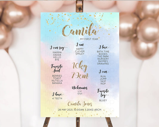 Editable Pastel First Birthday Milestone Board Pastel Rainbow Milestone Post