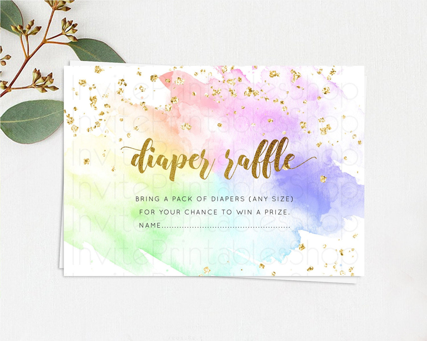 Pastel Diaper Raffle Card Pastel Rainbow Diaper Raffle Insert Colorful Ombre Watercolor Diaper Ticket Confetti Glitter Raffle Game D10876