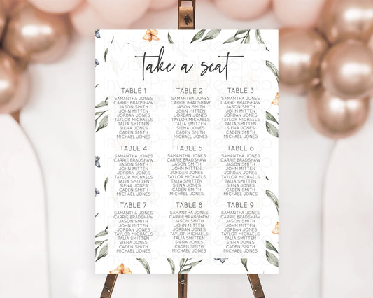 Editable Green Leaf Seating Chart Leave Seating Chart Simple Greenery Seatin