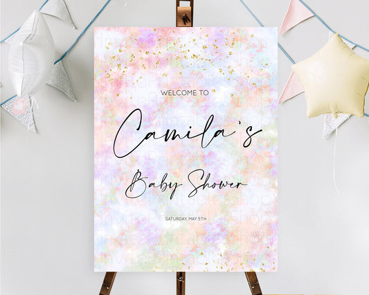 Pastel Baby Shower Welcome Sign Pastel Rainbow Welcome Sign Colorful Rainbow Confetti Watercolor Glitter Décor Pastel  Welcome Sign D10649