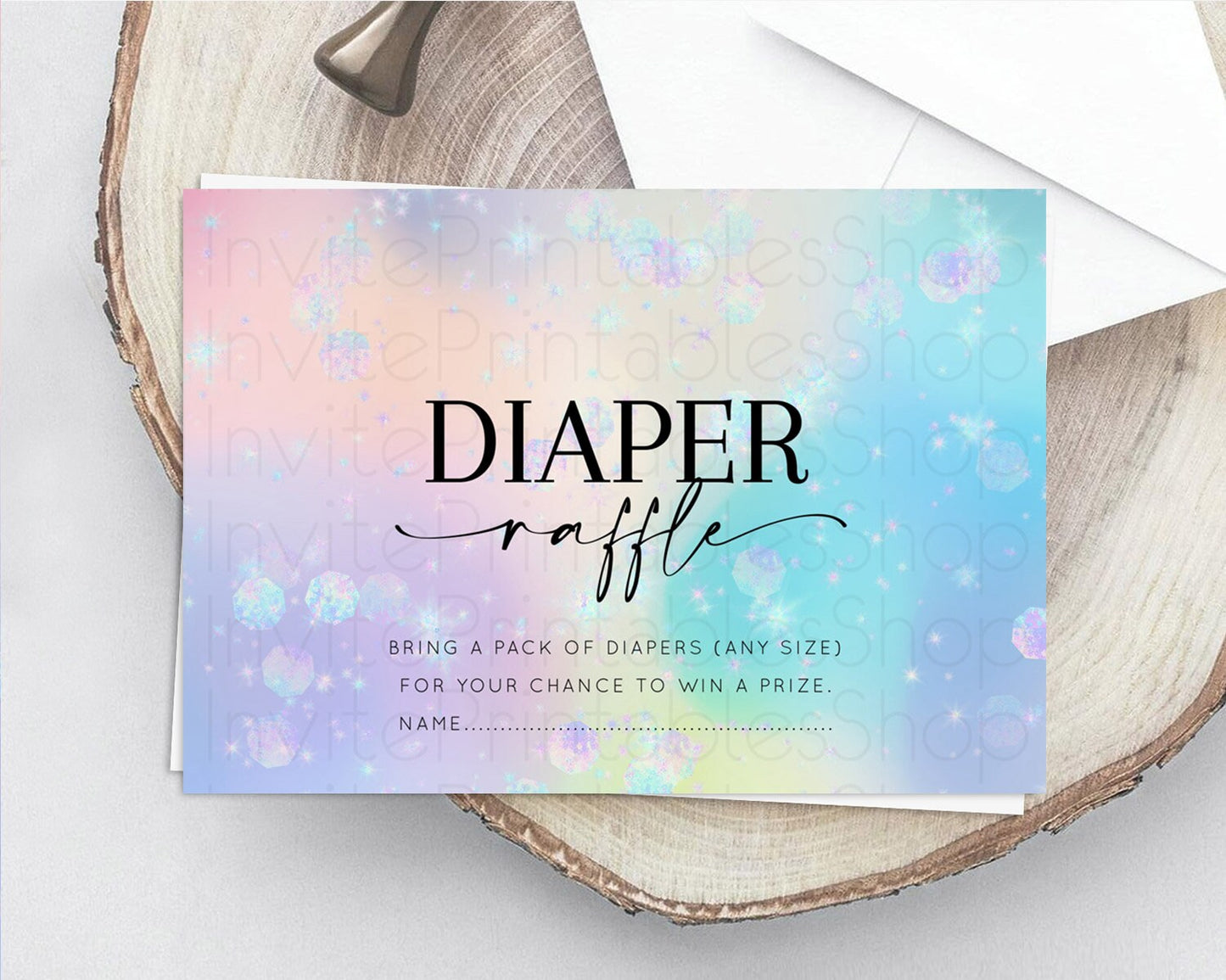 Rainbow Diaper Raffle Card Pastel Diaper Insert Colorful Pastel Watercolor Ombre Diaper Ticket Iridescent Sprinkles Raffle Game D10665