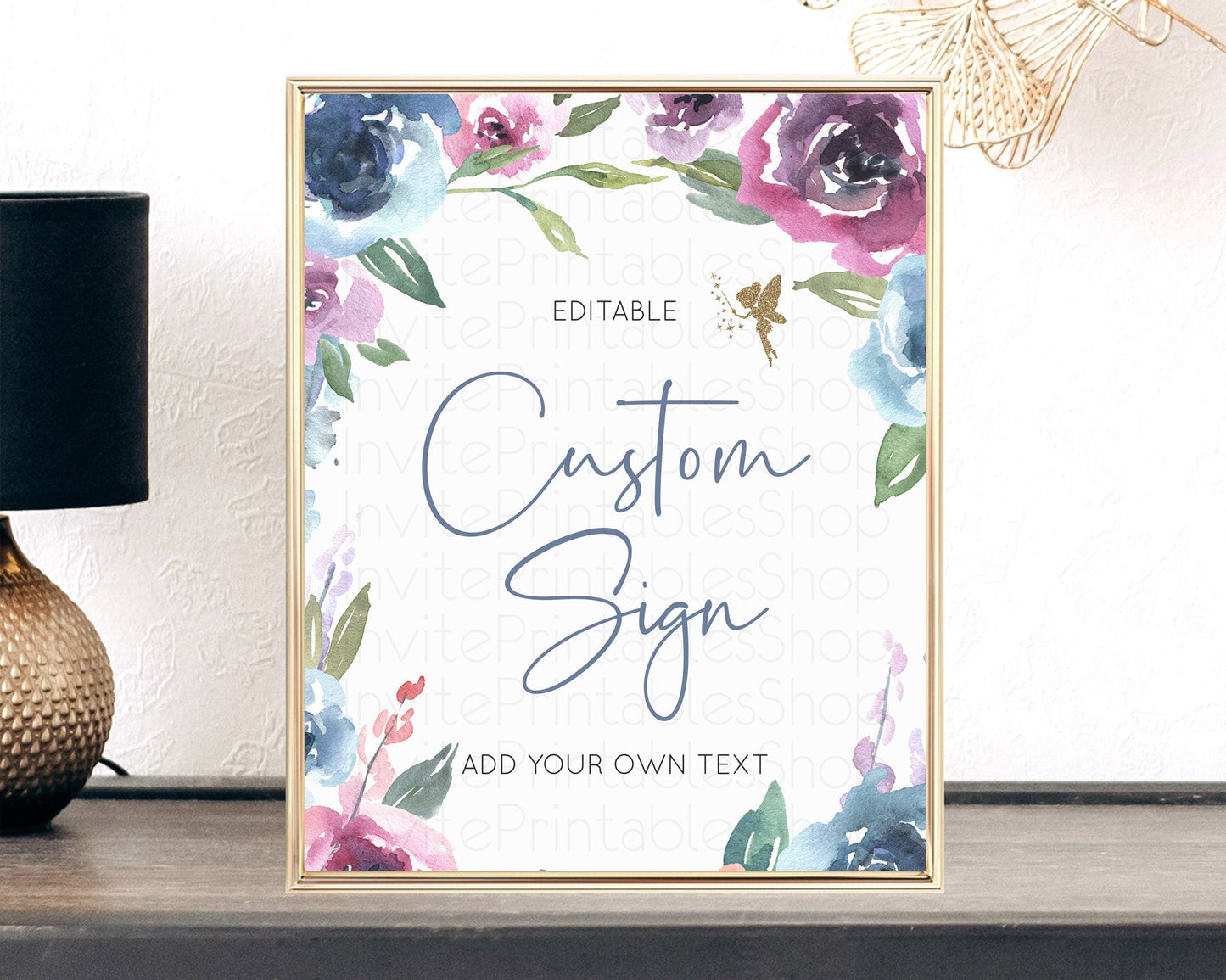 Fairy Sign Enchanted Garden Table Sign Decor Pastel Floral Butterfly Party Secret Garden Birthday Baptism Baby Shower Bridal Shower D10188