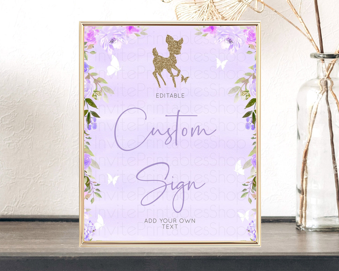 Fawn Deer Sign Pastel Floral Deer Table Sign Decor  Enchanted Forest Butterfly Party 1st Birthday Baptism Baby Shower Bridal Shower D10963