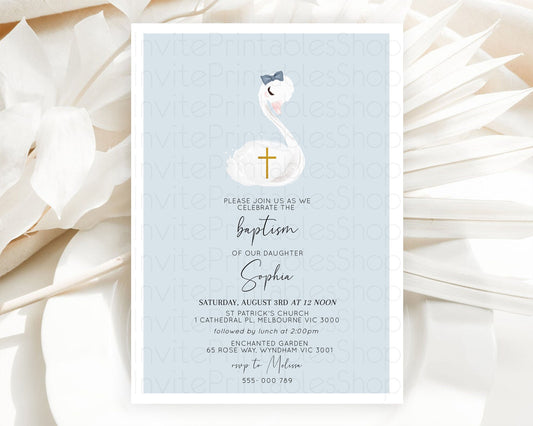 Editable Swan Lake Baptism Invitation Swan Princess Ballet Baptism 1st Birth