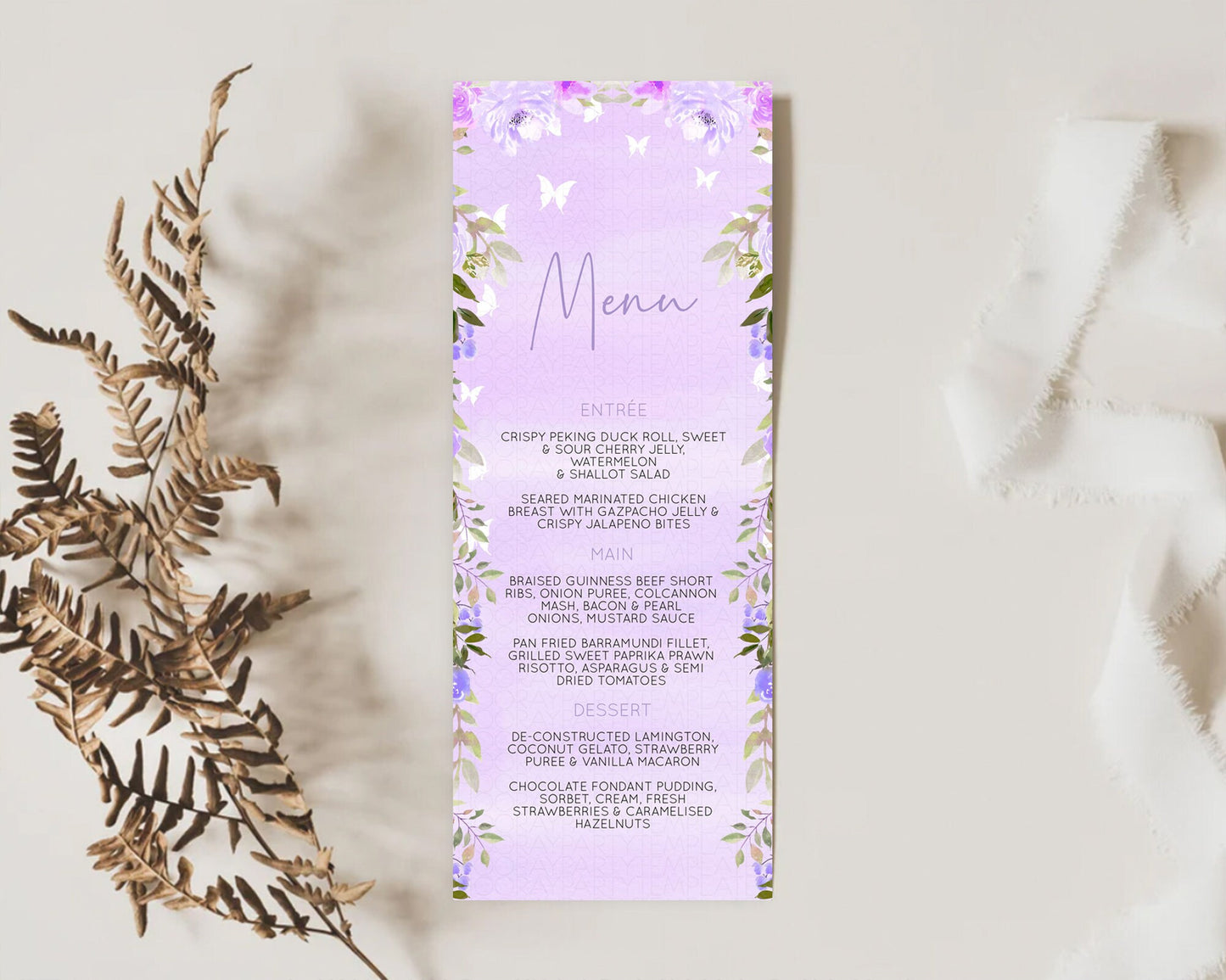 Secret Garden Menu Wildflower Menu Template Pastel Flower Garden Table Decor Boho Floral Dinner Dessert Floral Party Food Menu D10719