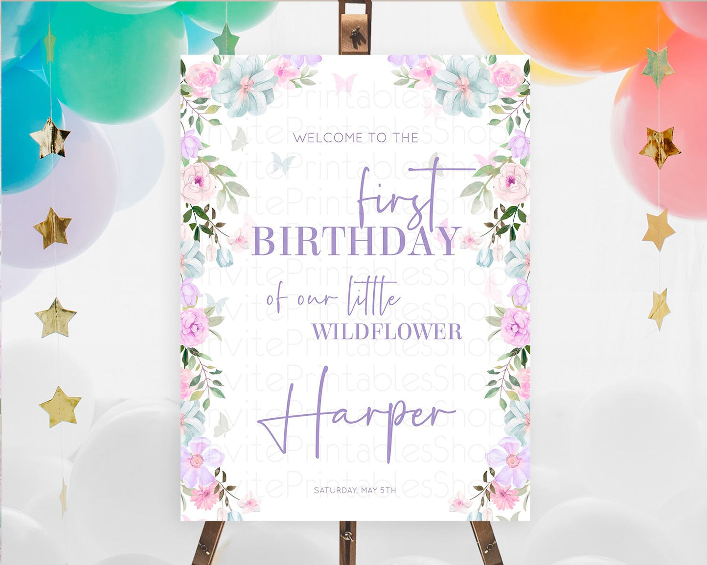 Secret Garden Welcome Sign Wildflower Welcome Board Pastel Flower Garden Welcome Poster Boho Wildflower First Birthday Welcome Sign D10494