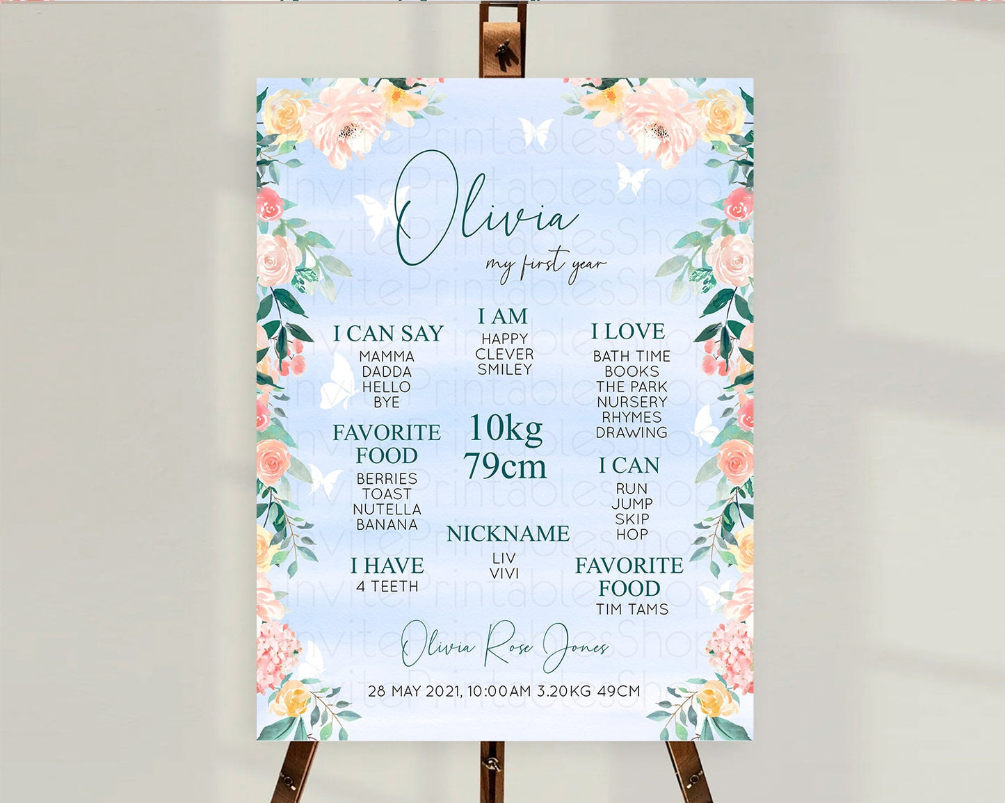 Secret Garden Milestone Board Wildflower First Birthday Milestone Poster Pastel Flowers Milestone Boho Wildflower 1st Birthday Sign D10337