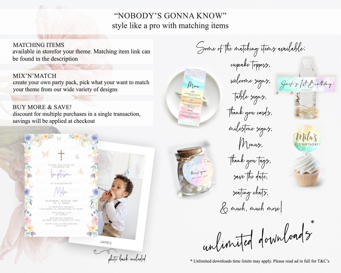 Secret Garden Baptism Invitation Wildflower Baptism Birthday Invite Pastel Flowers Christening Invite Enchanted Garden Boho Floral  D10710