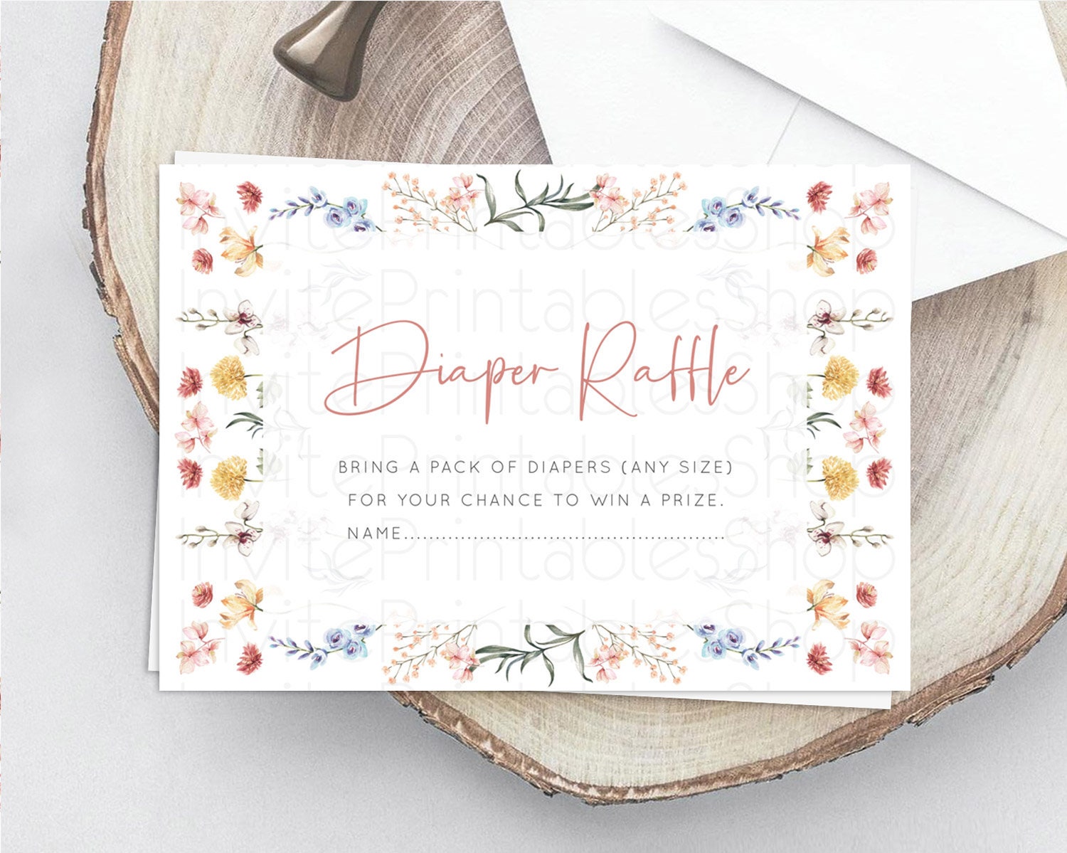 Editable Secret Garden Diaper Raffle Card Boho Wildflower Diaper Raffle Inse