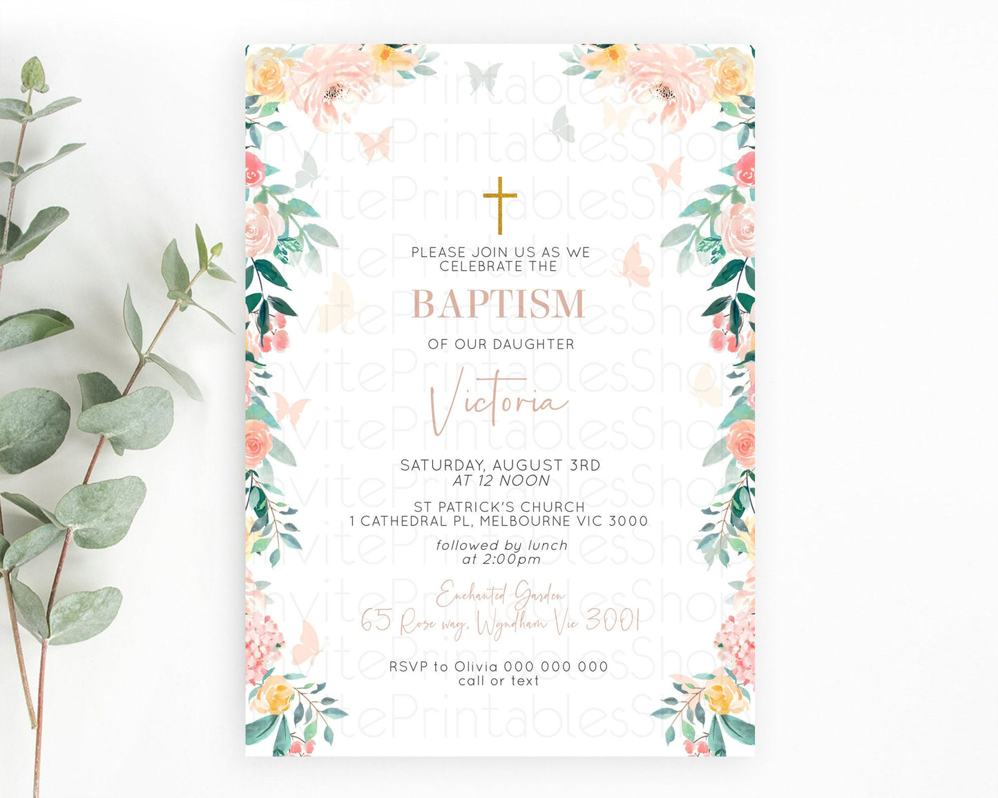 Secret Garden Baptism Invitation Wildflower Baptism Birthday Invite Pastel Flowers Christening Invite Enchanted Garden Boho Floral  D10706