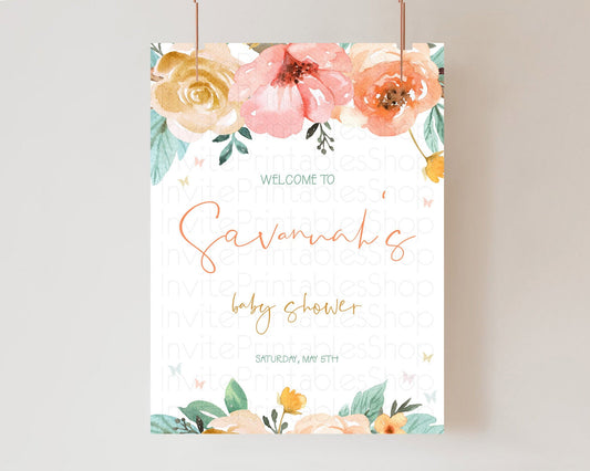 Editable Secret Garden Baby Shower Welcome Sign Wildflower Welcome Board Pas
