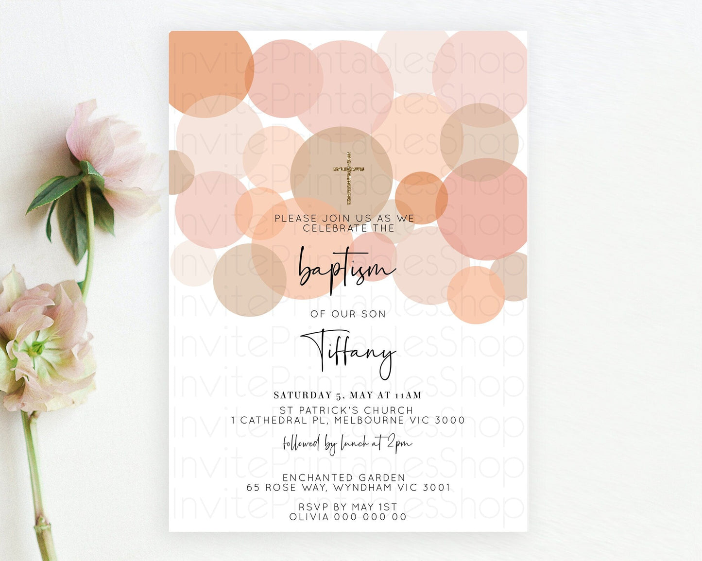 Pastel Baptism Invitation Orange Confetti Baptism 1st Birthday Invitation Confetti Bubbles Christening Invitation Holy Communion D10230
