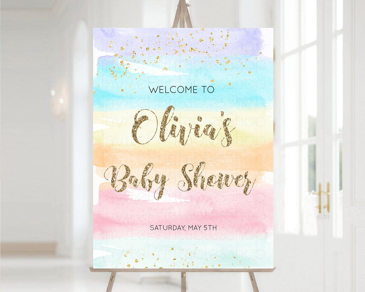 Rainbow Welcome Sign Pastel Baby Shower Sign Colorful Watercolor Baby Shower Sign Ombre Pastel Welcome Sign Glitter Sprinkles Welcome 525