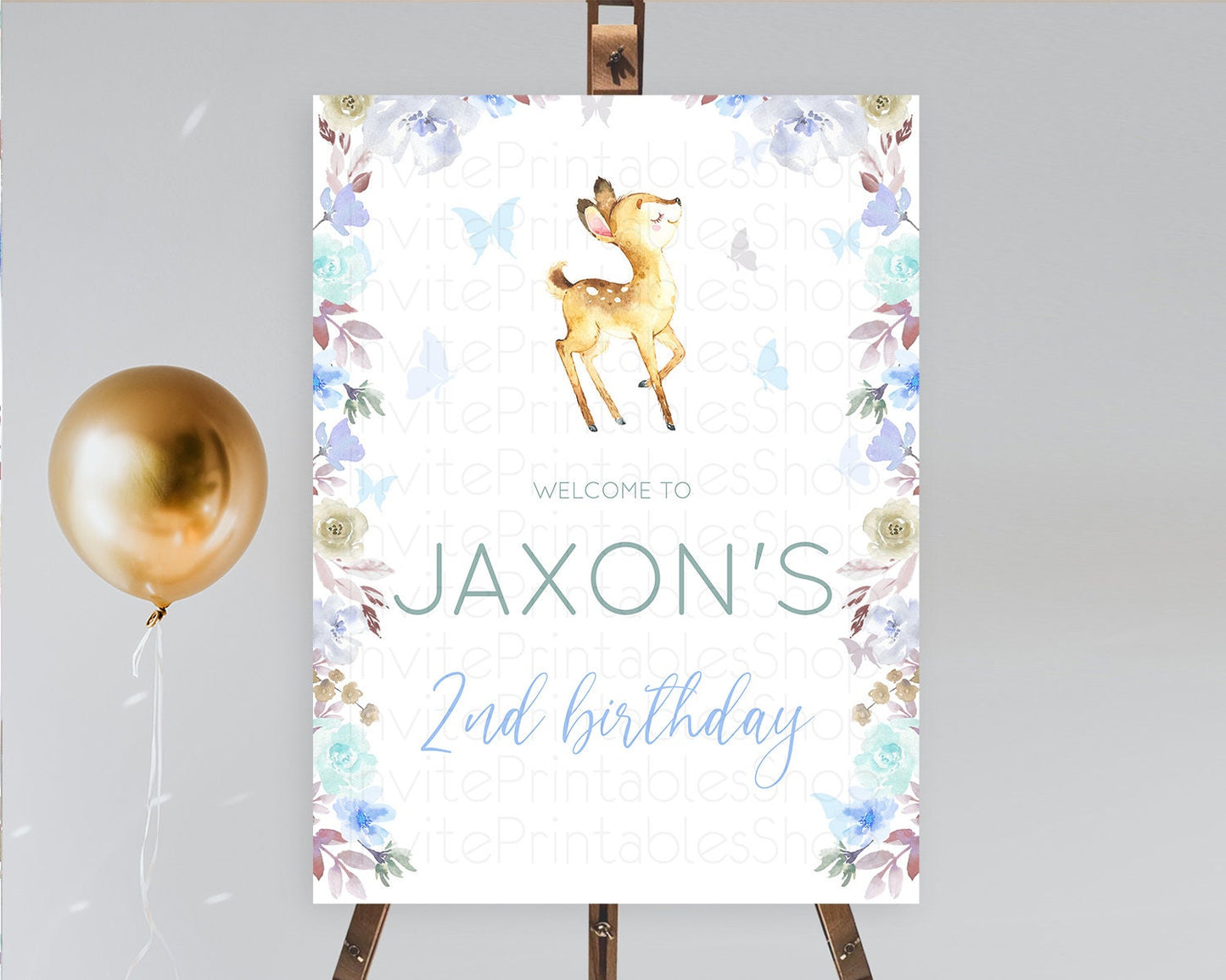 Fawn Welcome Sign Deer Welcome Board Floral Deer Welcome Poster Enchanted Forest Butterfly Pastel Floral First Birthday Welcome Sign D10960