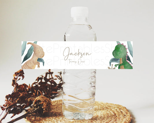 Dinosaur Water Label Template Dinosaur Volcano Watercolor Volcano T-Rex Raptor Jurassic Party Decor 1st Birthday Baptism Baby Shower D10597