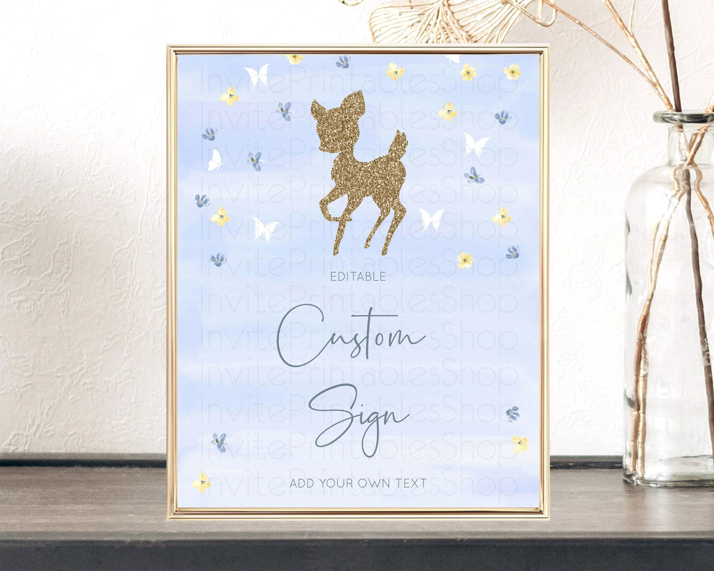 Fawn Deer Sign Pastel Floral Deer Table Sign Decor Enchanted Forest Butterfly Party 1st Birthday Baptism Baby Shower Bridal Shower D10863