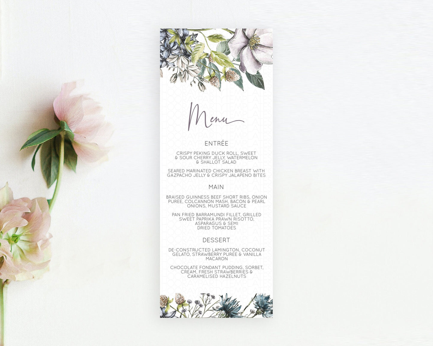 Secret Garden Menu Wildflower Menu Template Pastel Flower Garden Table Decor Boho Floral Dinner Dessert Floral Party Food Menu D10501