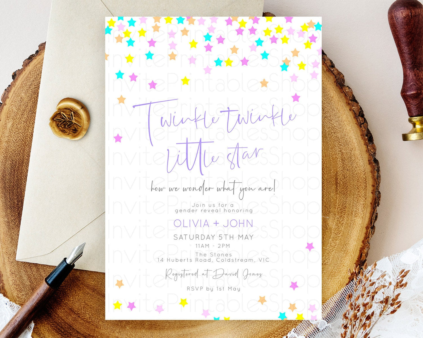 Twinkle Star Baby Shower Invitation Pastel Twinkle Star Invitation Rainbow Pastel Colorful Confetti Twinkle Little Star Baby Shower D10397