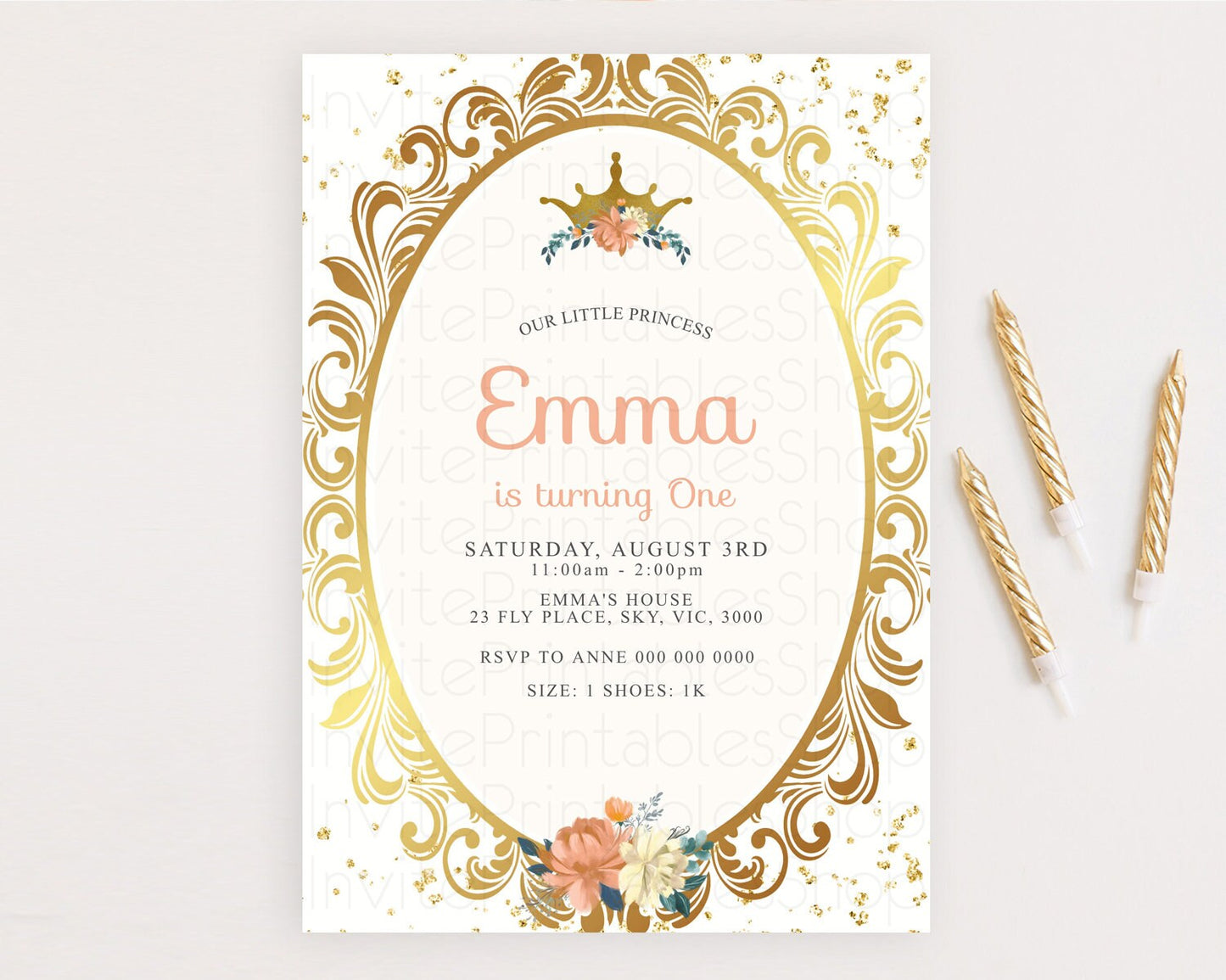 Princess Birthday Invitation Castle Invitation Royal Birthday Fairy Tale Enchanted Mirror Pastel Floral Garden 1st First Birthday D10129