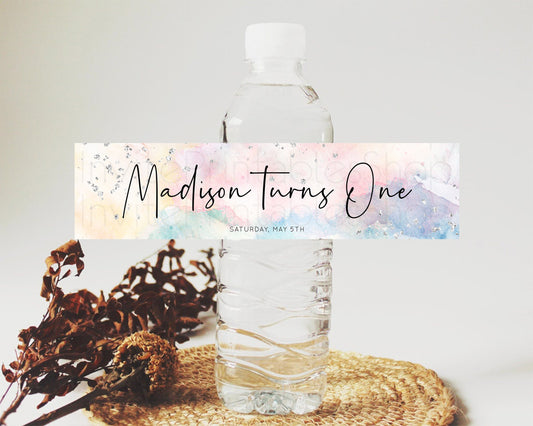 Editable Pastel Silver Water Label Template Rainbow Colorful Ombre Colorful