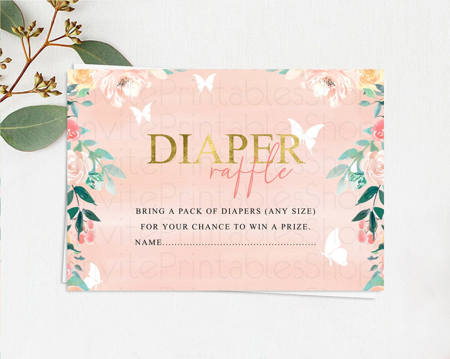 Secret Garden Diaper Raffle Card Boho Wildflower Diaper Raffle Insert Pastel Flower Garden Baby Shower Card Flower Raffle Game D10245